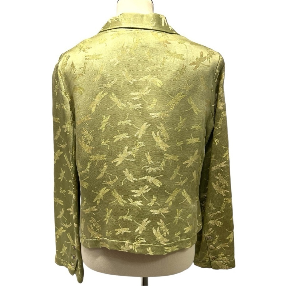Citron Santa Monica Green Dragonfly Print Collared Button Front Jacket Medium - Picture 7 of 12